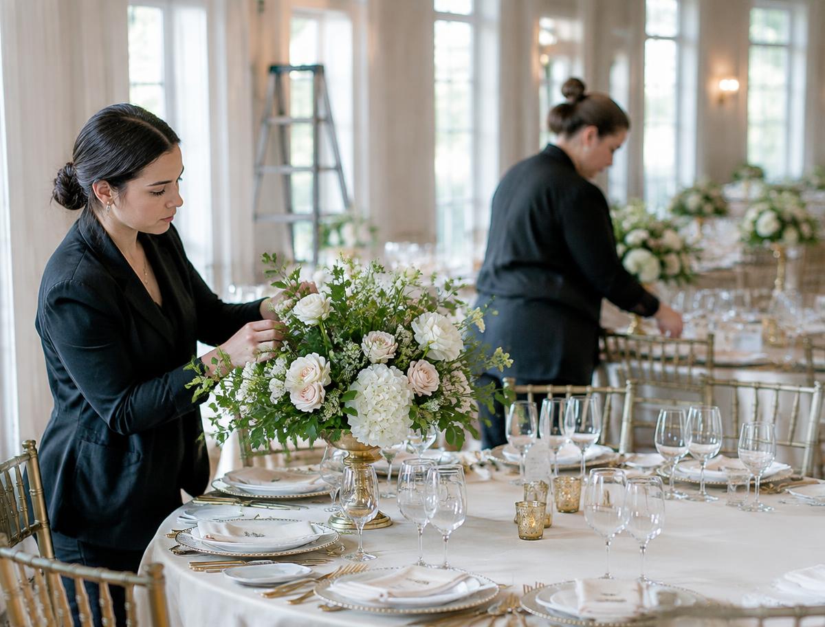 Our planners arranging a reception table